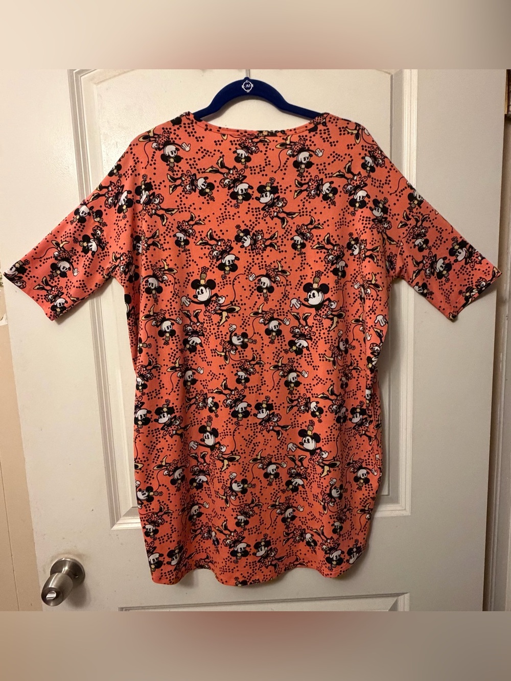 LuLaRoe Irma Small Disney Minnie Mouse Top Peach Orange with polka dots - Picture 4 of 8